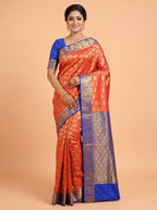 Red Tissue Brocade Semi Silk Saree
