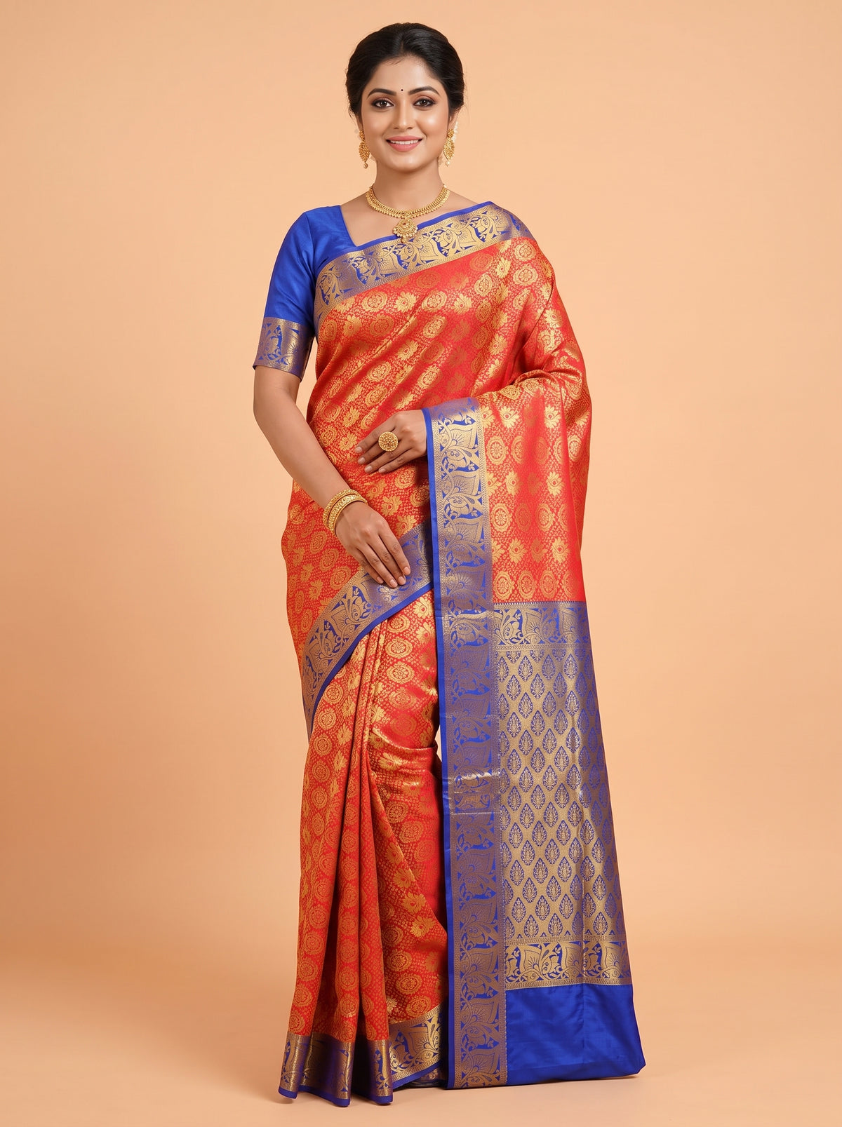 Red Tissue Brocade Semi Silk Saree