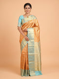 Orange Pure Kanjivaram Tissue Saree with Paisley Medallion Border with Diamond Floral Buttas