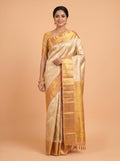 Pink Pure Kanjivaram Tissue Saree with Zari Woven Zigzag and Wavy Leaf Border