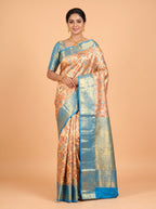 Beige Gold Pure Kanjivaram Tissue Saree with Anarkali Tissue Border with Floral Butta