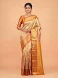Rusty Brown Pure Kanjivaram Tissue Saree with Tissue Kanchi Border with Geometric Pattern