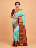 Sky Blue Pure Kanjivaram Bridal Saree with Korvai Zari Diamond Lattice Border