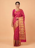Rani Pink Pure Kanjivaram Bridal Saree with Meenakari Temple Vanasingaram Border