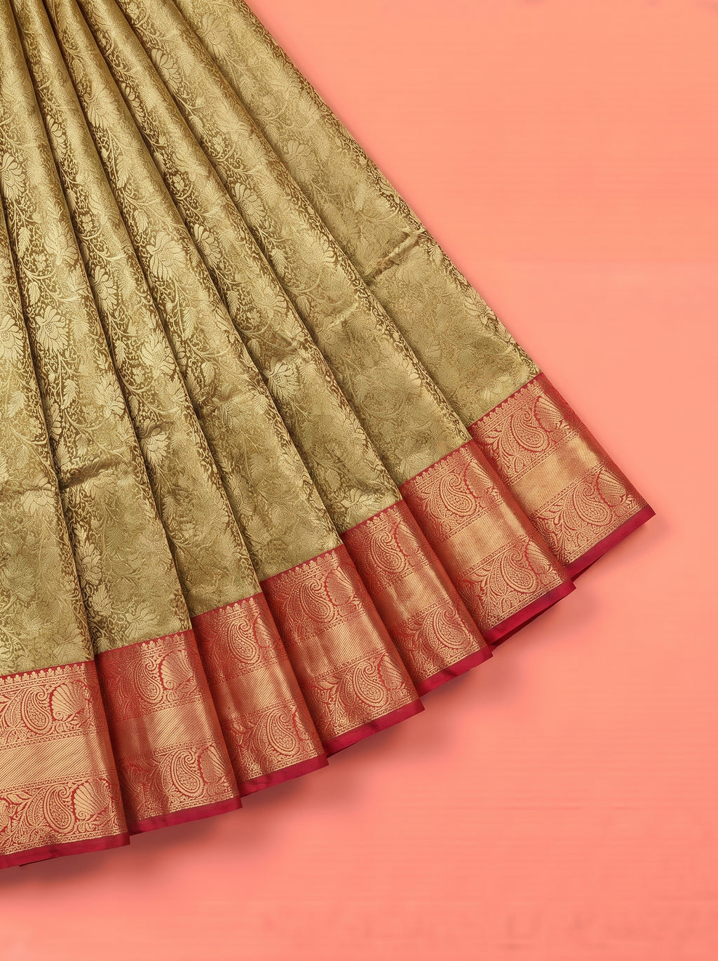 Olive Green Tissue Brocade Semi Silk Saree