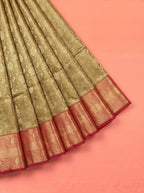 Olive Green Tissue Brocade Semi Silk Saree