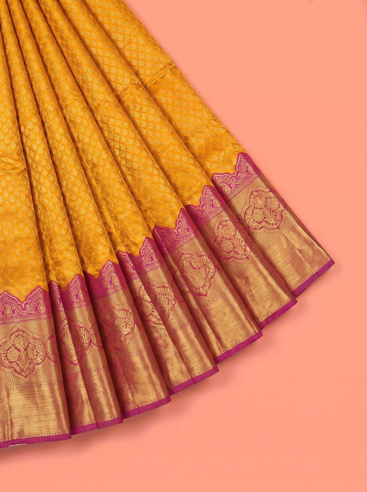 Yellow Tissue Brocade Semi Silk Saree