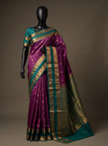Rani Purple Teal Green Semi Kanchipuram Silk Saree with Gold Zari Border