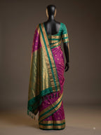 Rani Purple Teal Green Semi Kanchipuram Silk Saree with Gold Zari Border