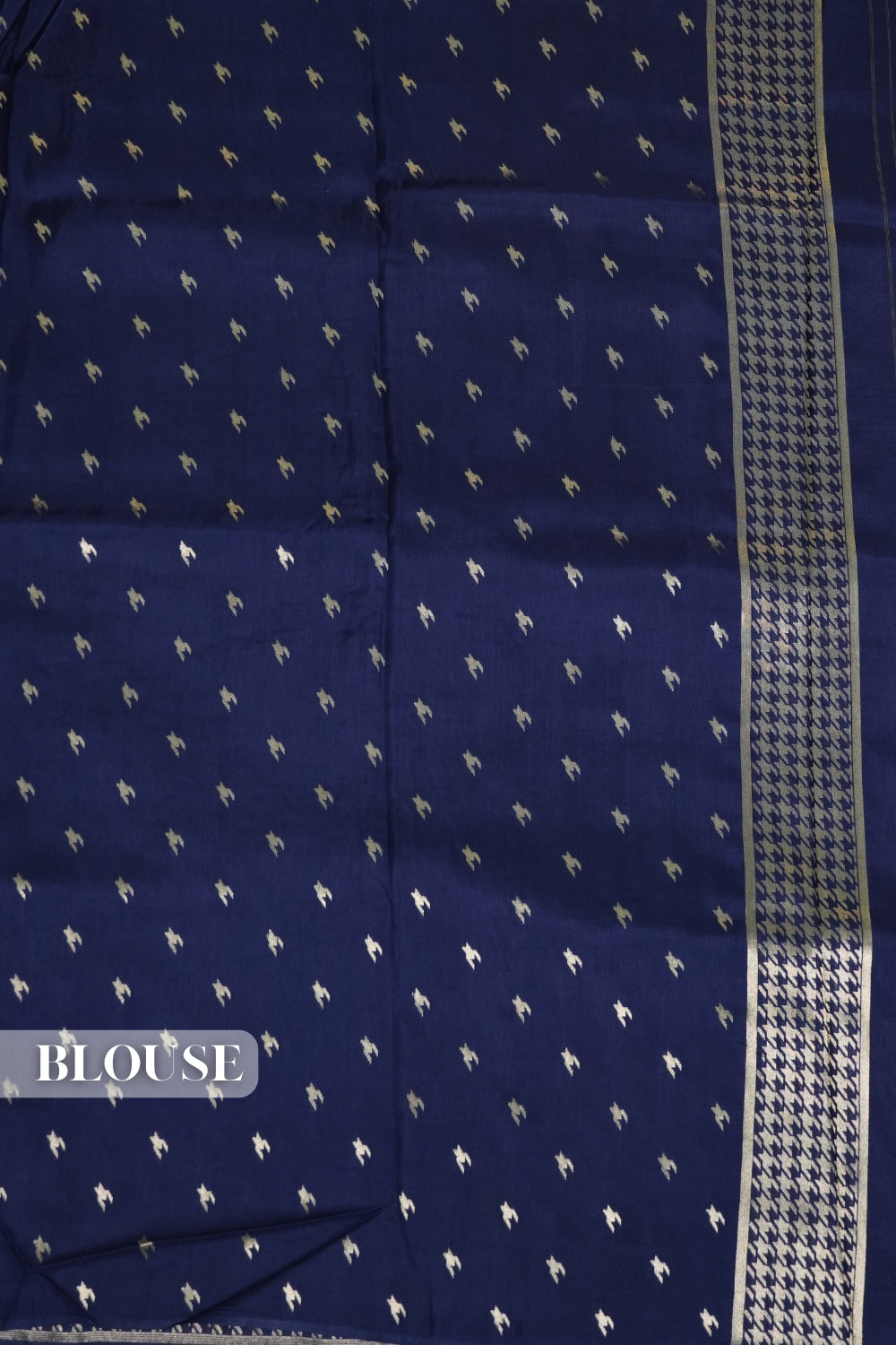 Mugdha Blue Georgette Saree Silver Zari Houndstooth Weave