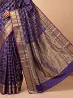 Navy Blue Kanjeevaram Silk with Magenta Gold Zari