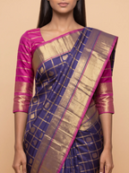 Navy Blue Kanjeevaram Silk with Magenta Gold Zari