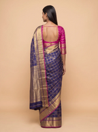 Navy Blue Kanjeevaram Silk with Magenta Gold Zari