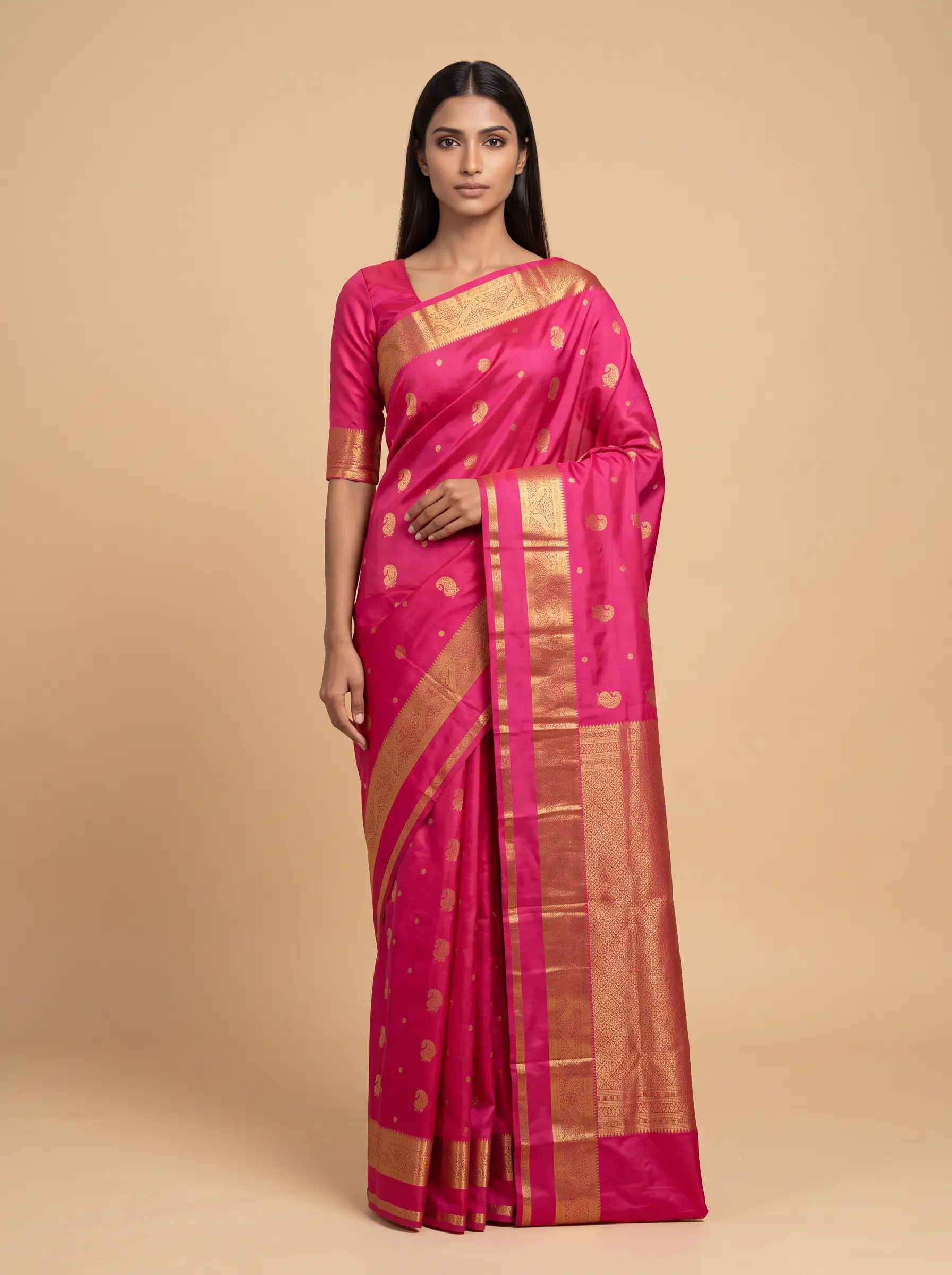 Purple With Print Motif With Rich Border Kanjeevaram Silk Saree