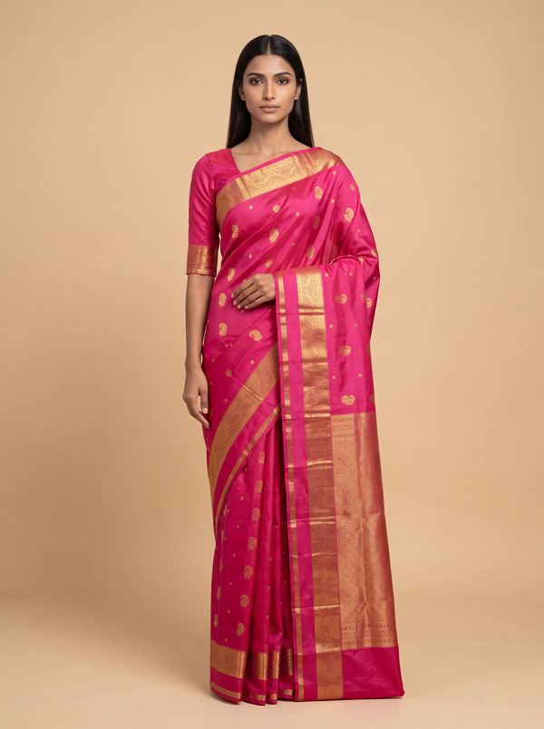 Purple With Print Motif With Rich Border Kanjeevaram Silk Saree