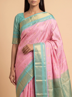 Mugdha Pink Semi Silk Saree with Green Border