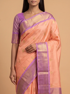 Mugdha orange Semi Silk with lavender Border