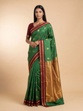 Bottle Green Semi Silk Saree With Maroon Bentex Border