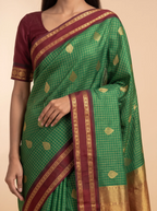 Bottle Green Semi Silk Saree With Maroon Bentex Border