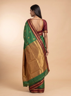Bottle Green Semi Silk Saree With Maroon Bentex Border