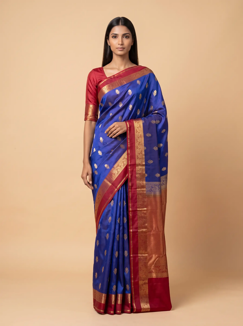 Dual Tone Blue & Pink Kanjeevaram Silk Saree