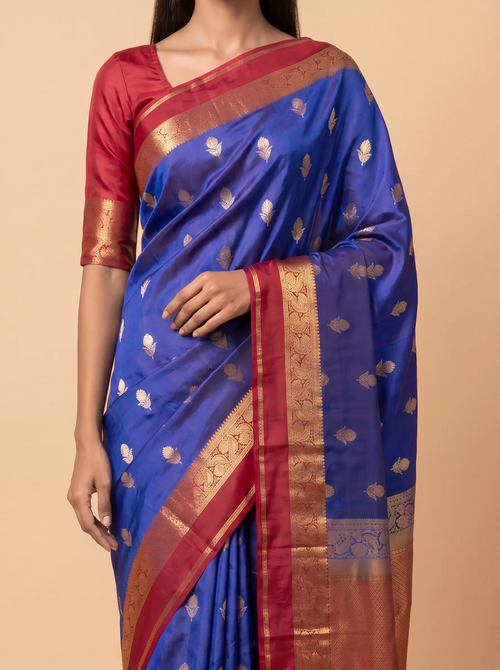 Dual Tone Blue & Pink Kanjeevaram Silk Saree