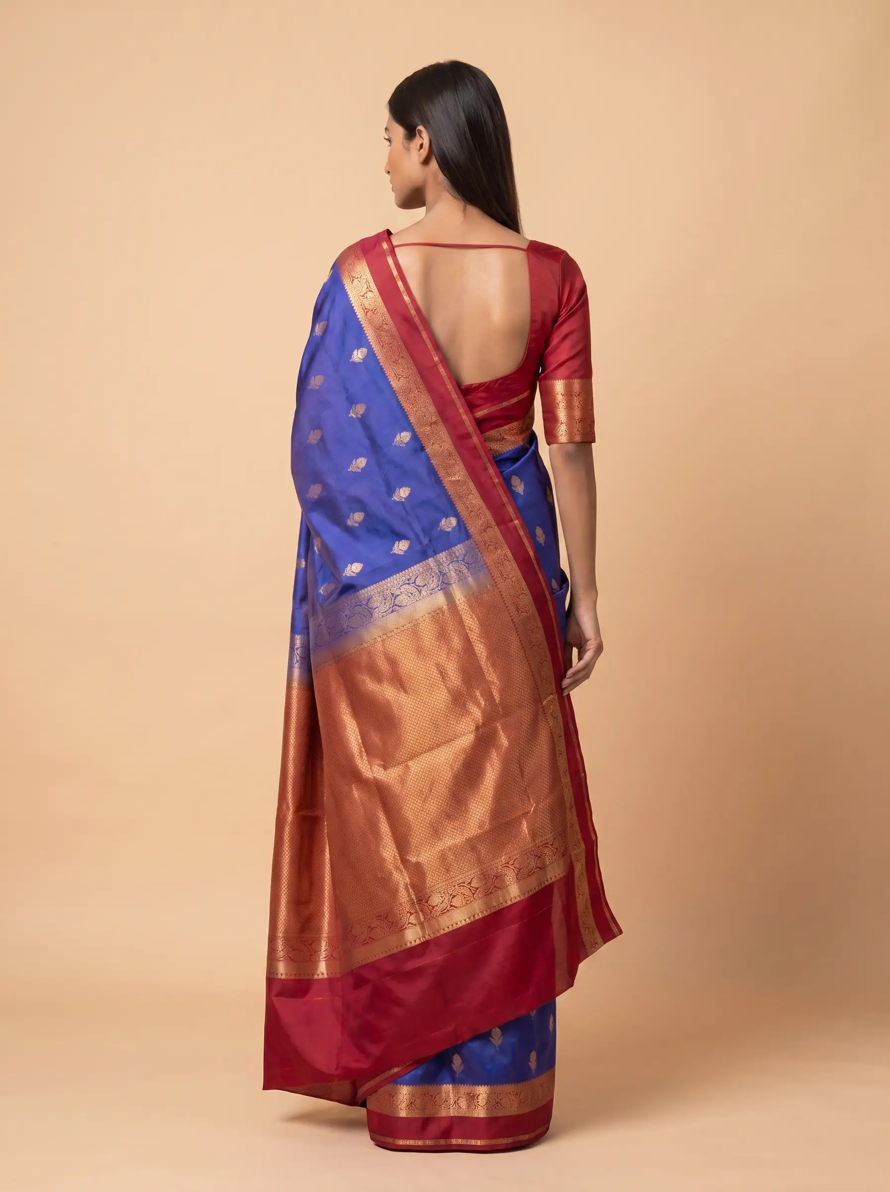 Dual Tone Blue & Pink Kanjeevaram Silk Saree