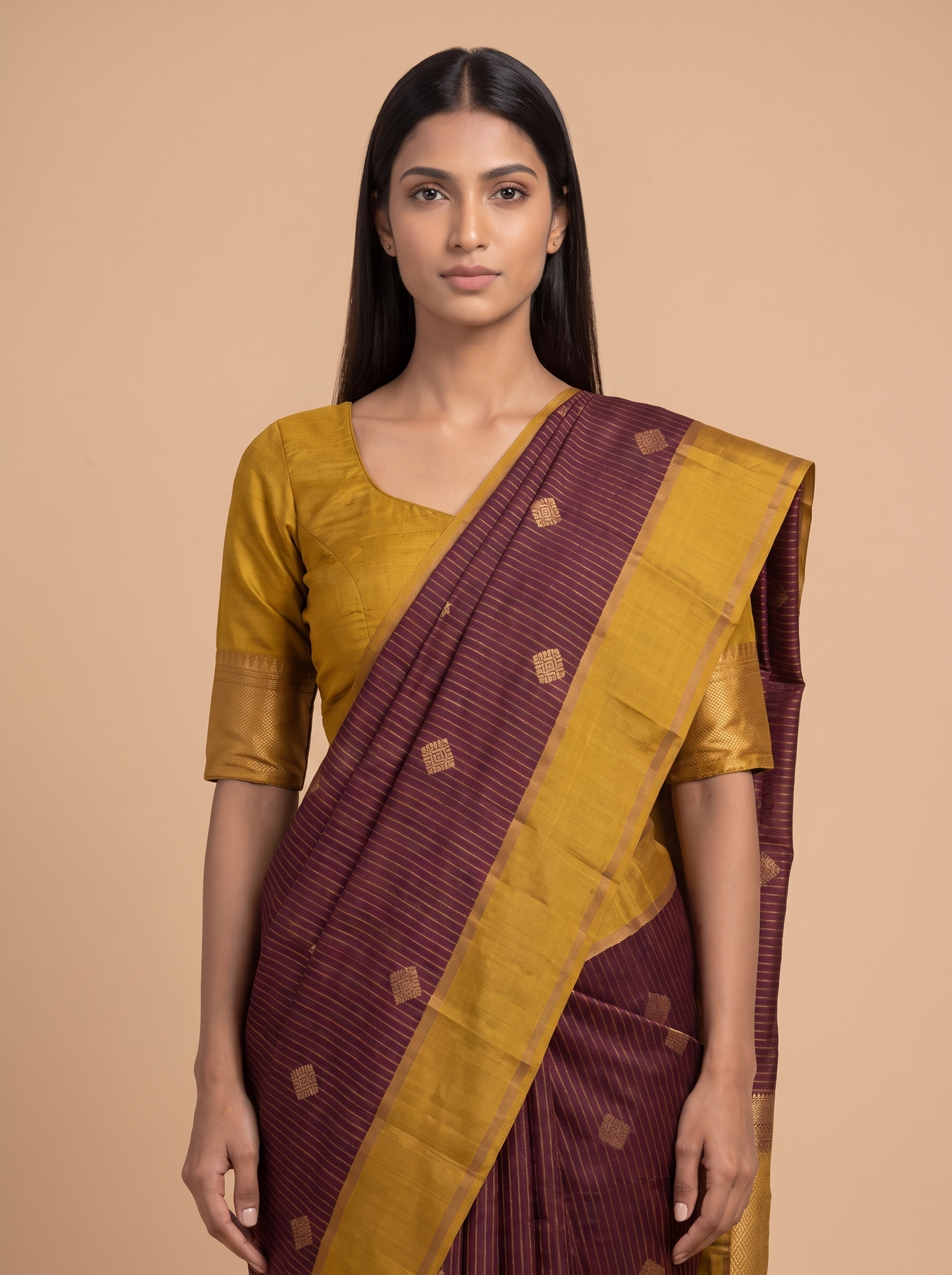 Coffee Brown Kanjeevaram Silk Saree with Yellow Pallu