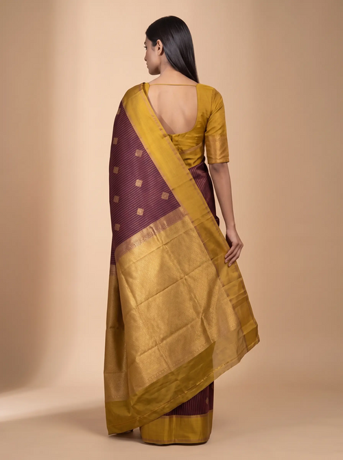 Coffee Brown Kanjeevaram Silk Saree with Yellow Pallu