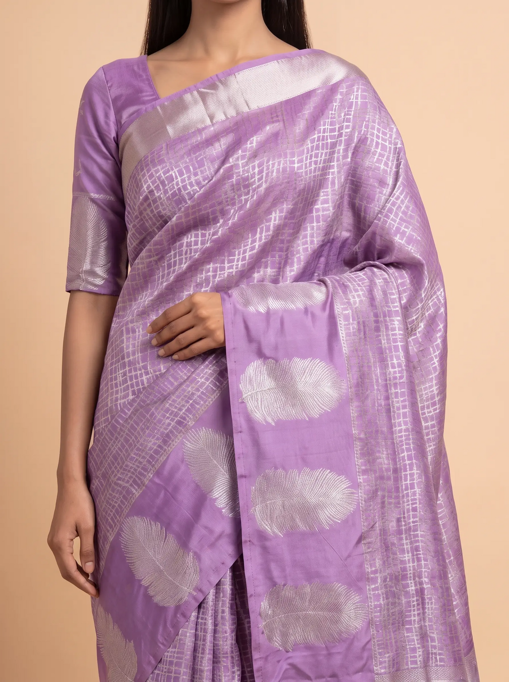 Lavender Soft Silk  With Flower Butta Fancy Border