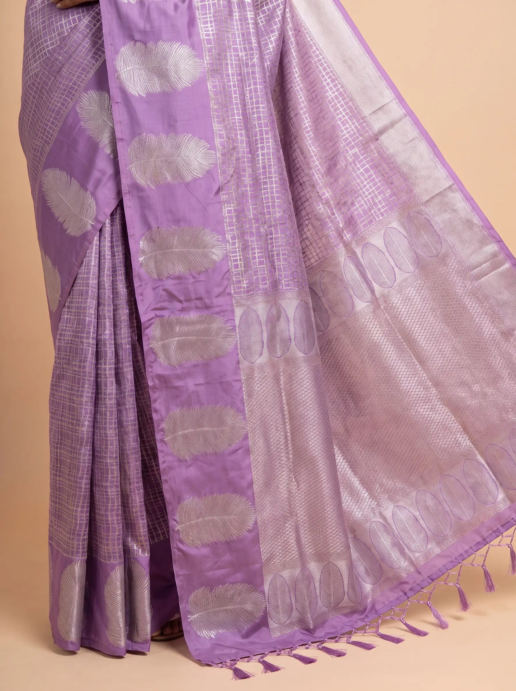 Lavender Soft Silk  With Flower Butta Fancy Border
