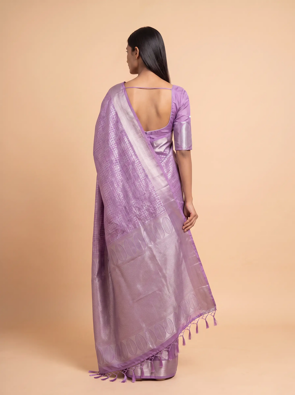 Lavender Soft Silk  With Flower Butta Fancy Border