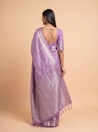 Lavender Soft Silk  With Flower Butta Fancy Border