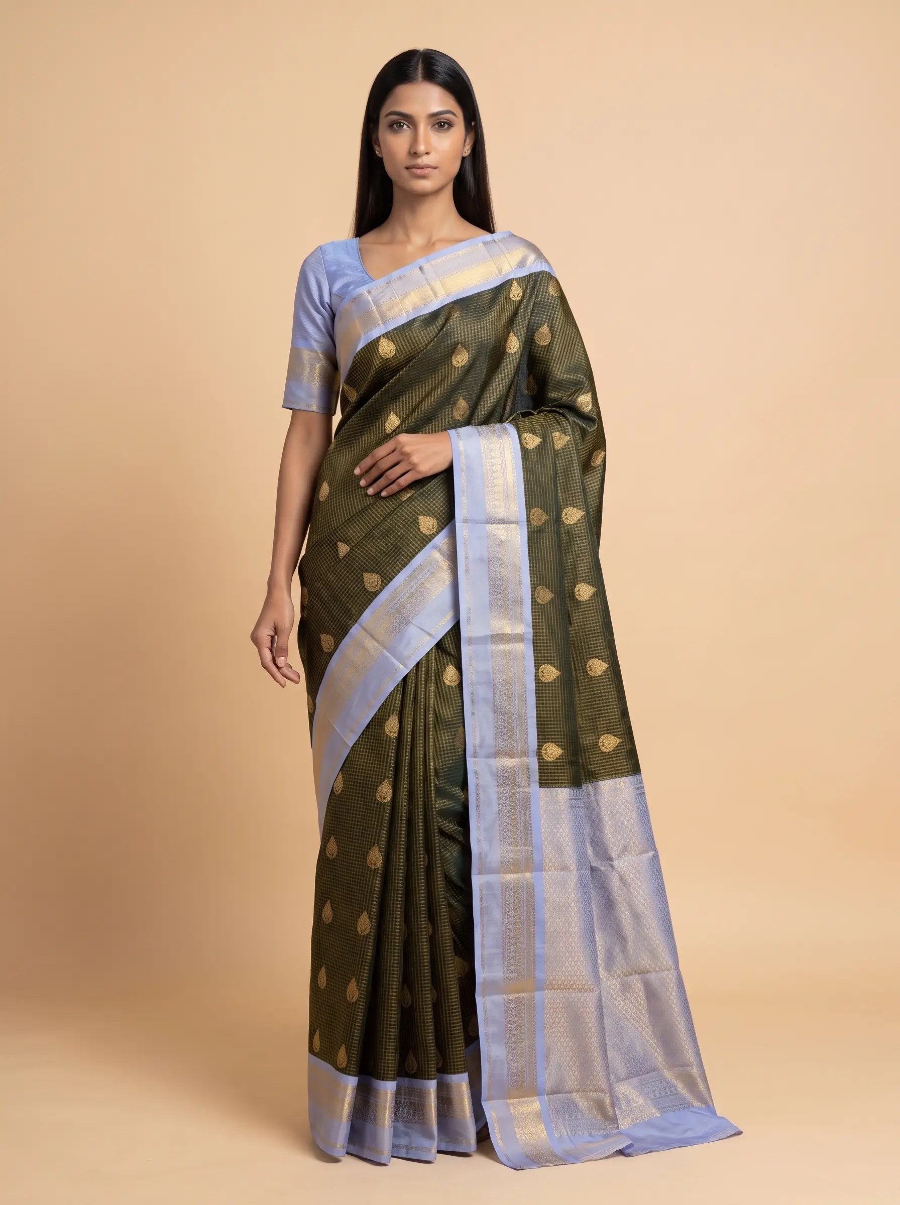 Mugdha Brown Semi Silk Golden Print Border