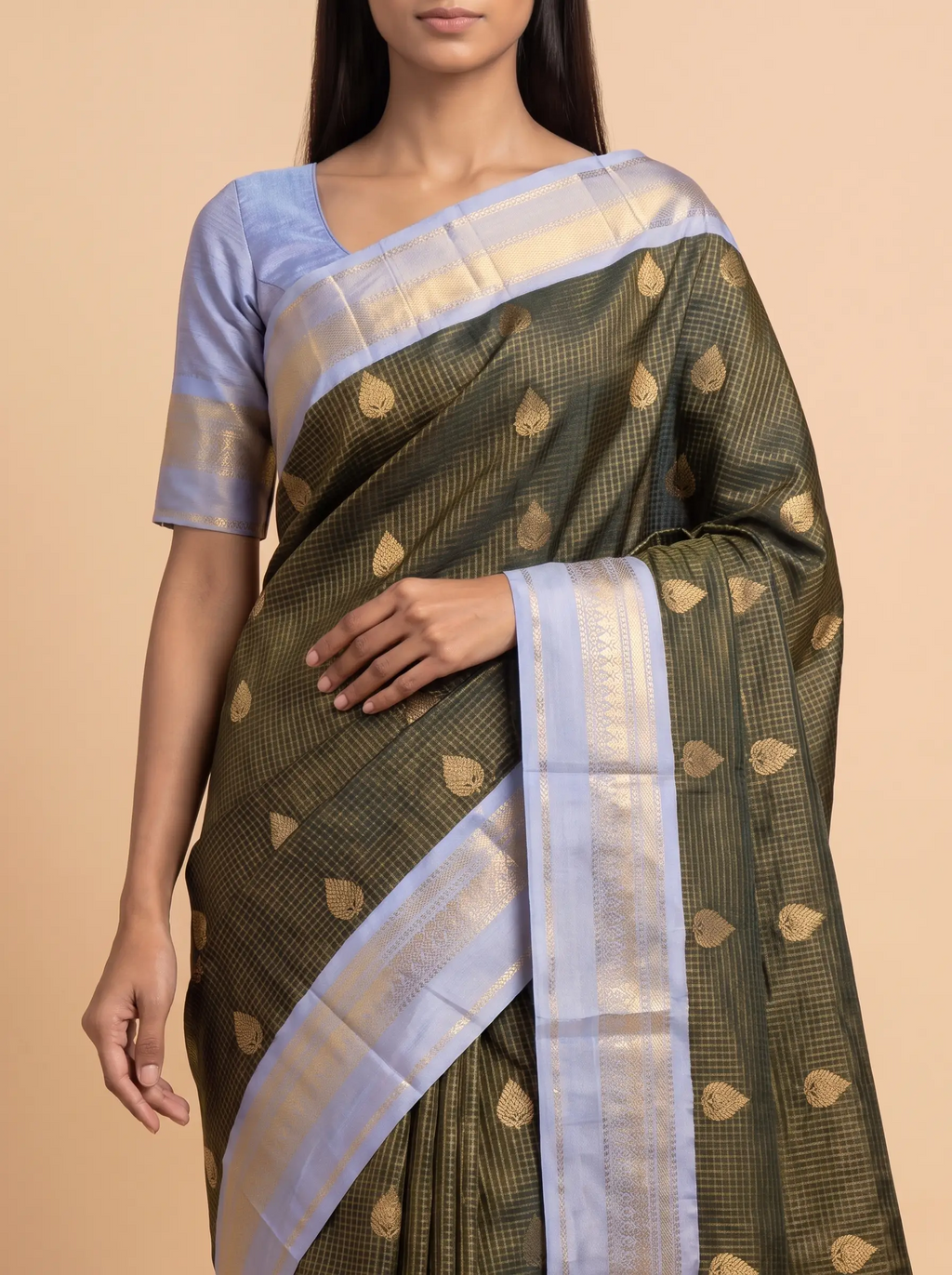 Mugdha Brown Semi Silk Golden Print Border