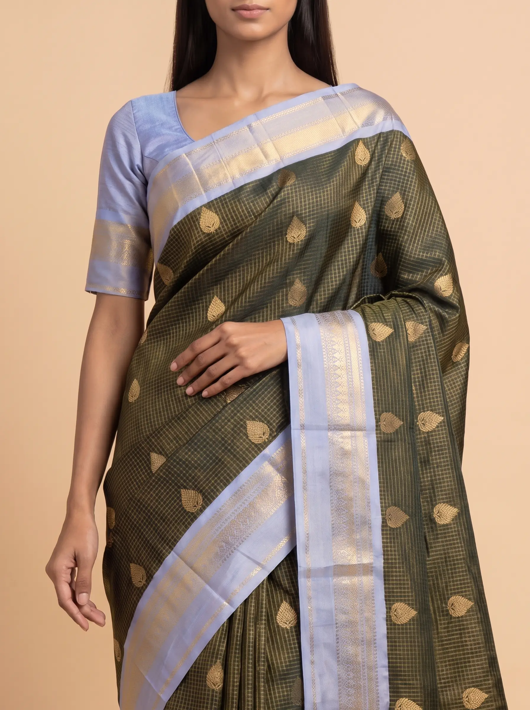 Mugdha Brown Semi Silk Golden Print Border