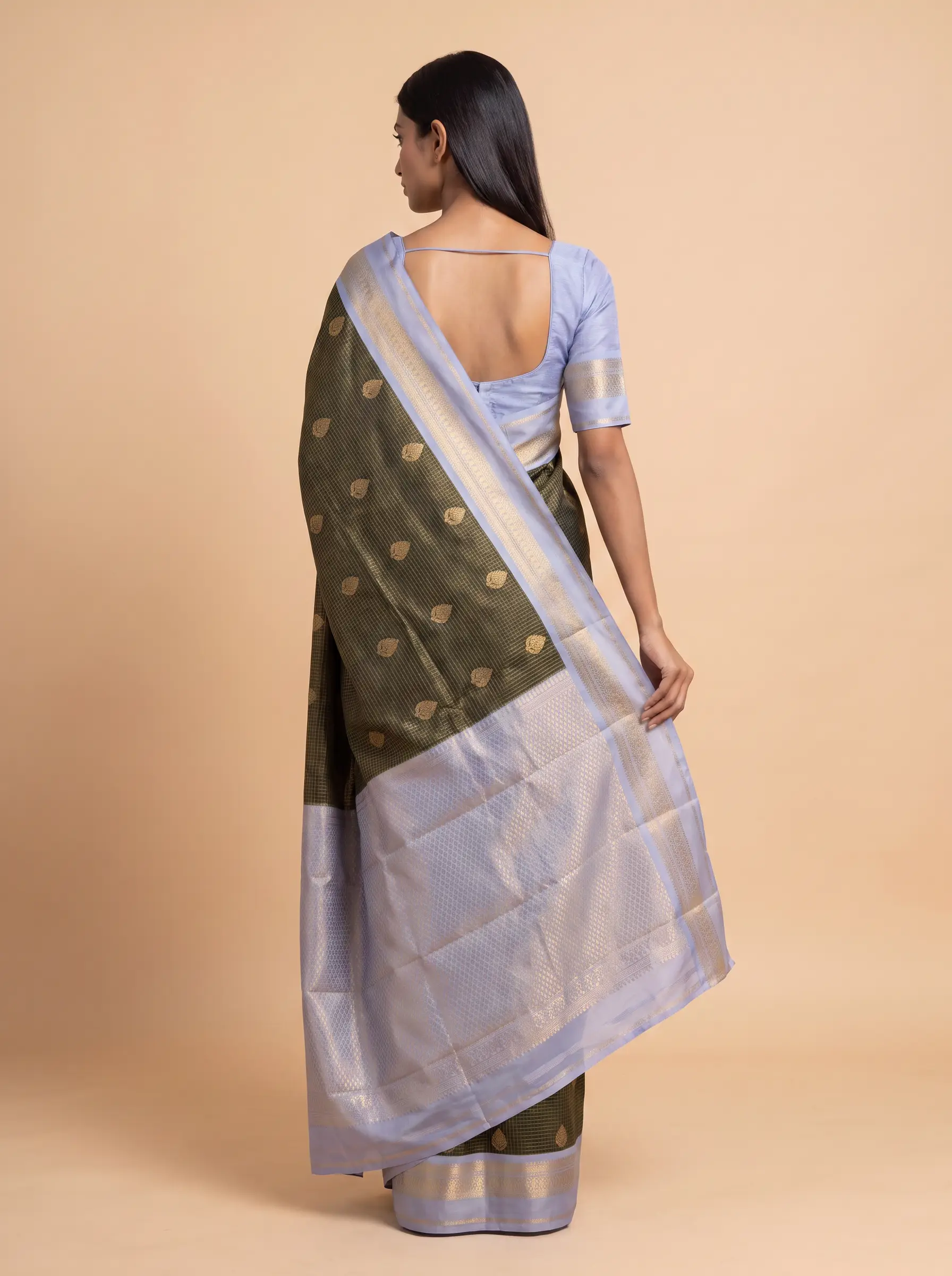 Mugdha Brown Semi Silk Golden Print Border