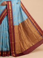 Mugdha Blue Semi Silk Saree with bentex border jacquard finish Pallu