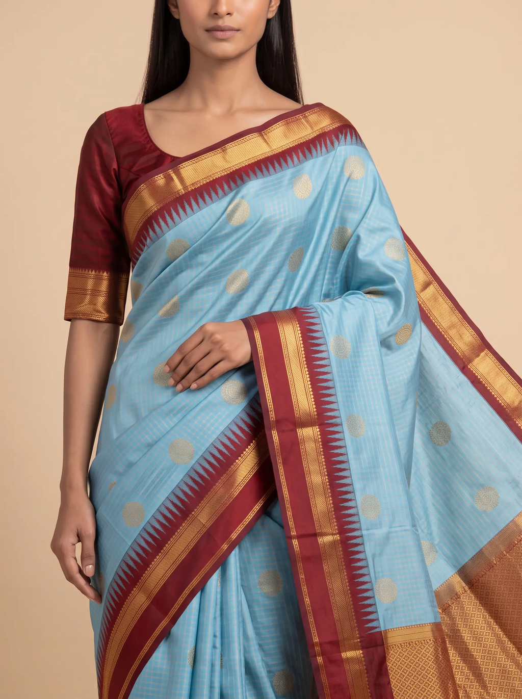 Mugdha Blue Semi Silk Saree with bentex border jacquard finish Pallu