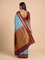 Mugdha Blue Semi Silk Saree with bentex border jacquard finish Pallu