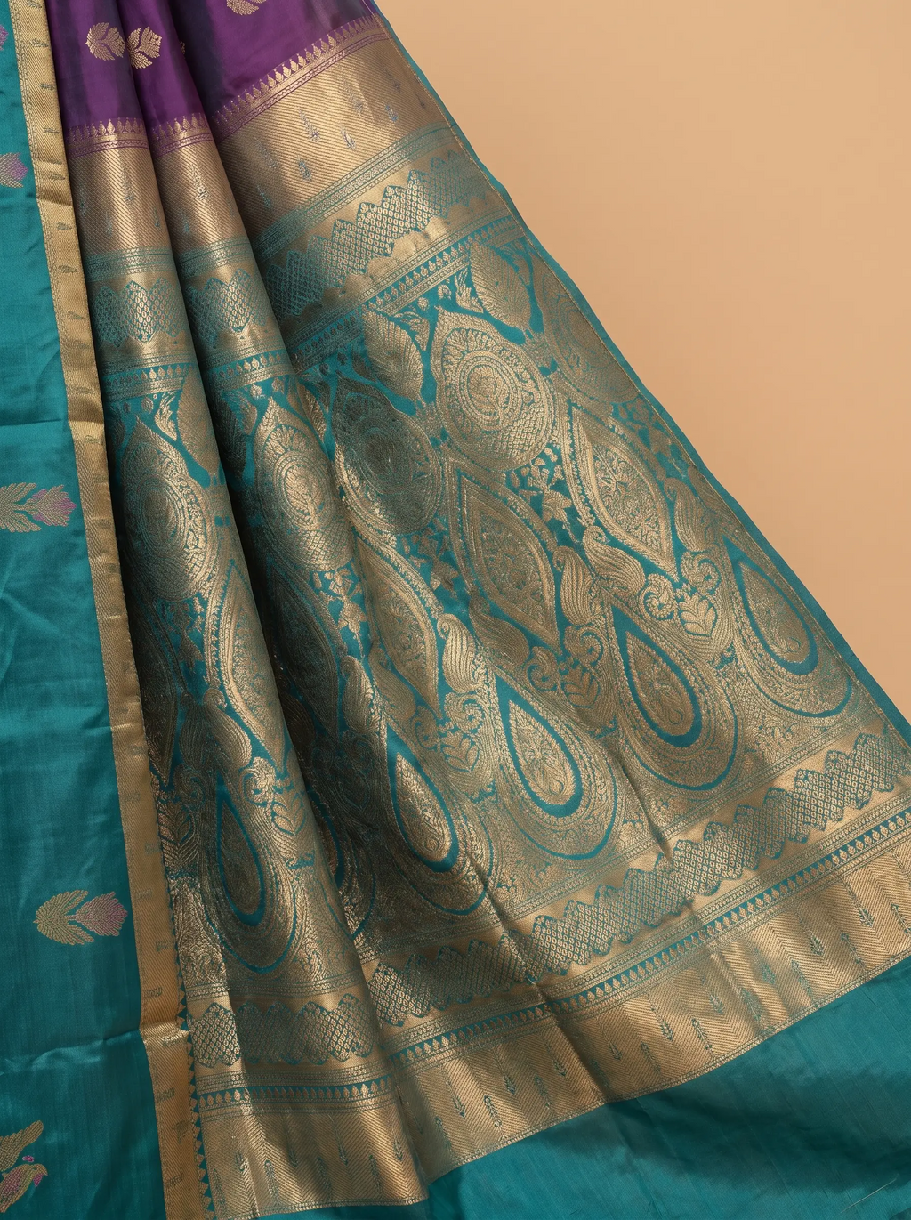 Mugdha Purple semi silk with green border