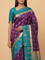 Mugdha Purple semi silk with green border