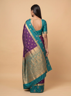 Mugdha Purple semi silk with green border