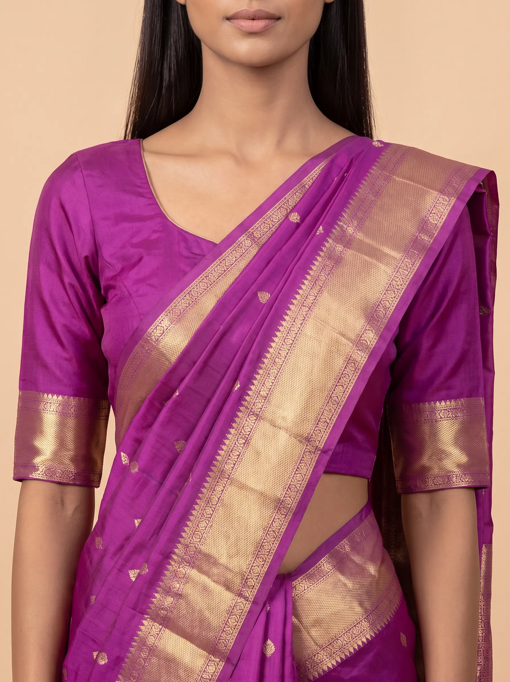 Purple Kanjeevaram Silk With Small Zari Butti Gold Zari Border