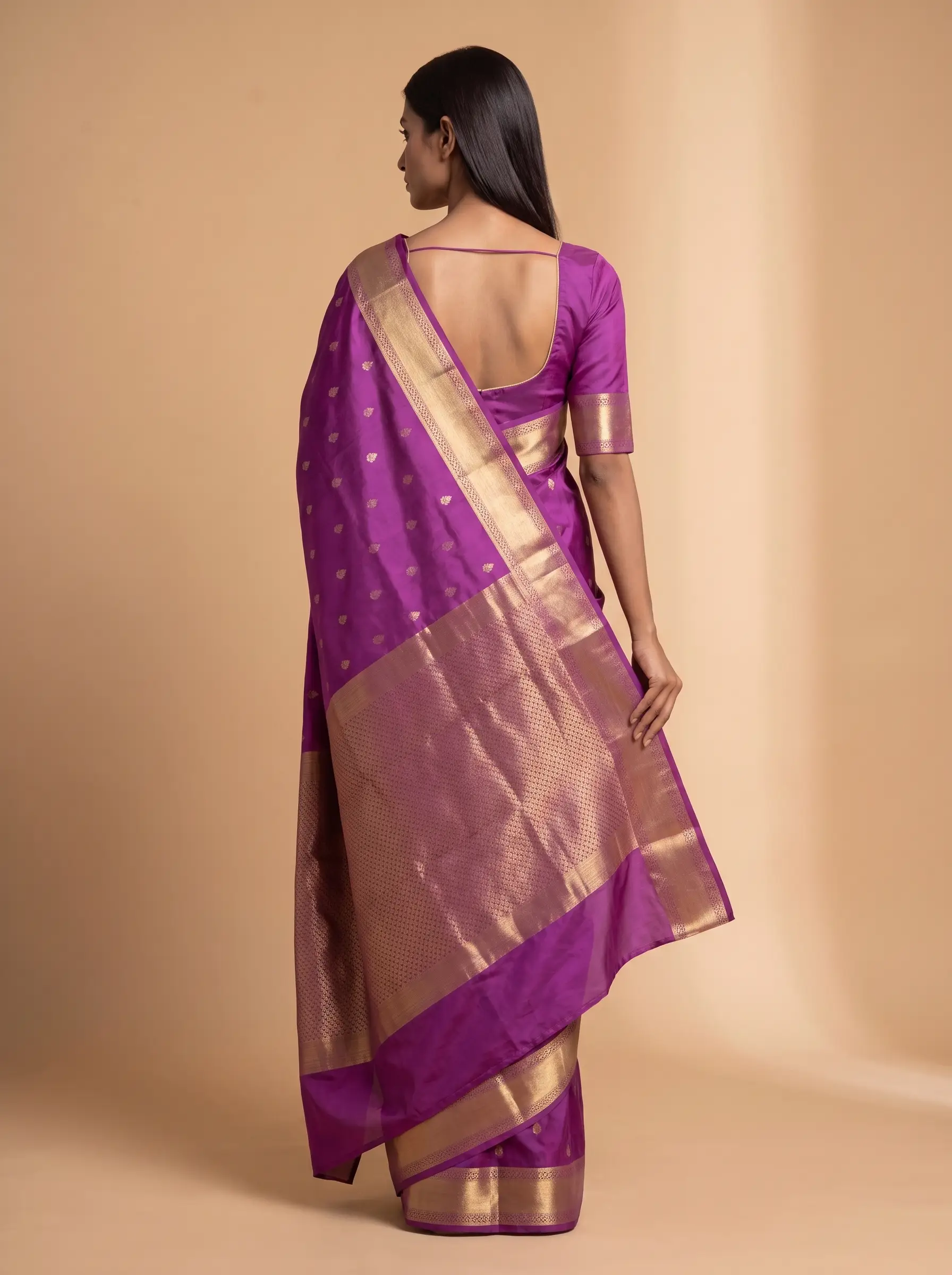 Purple Kanjeevaram Silk With Small Zari Butti Gold Zari Border