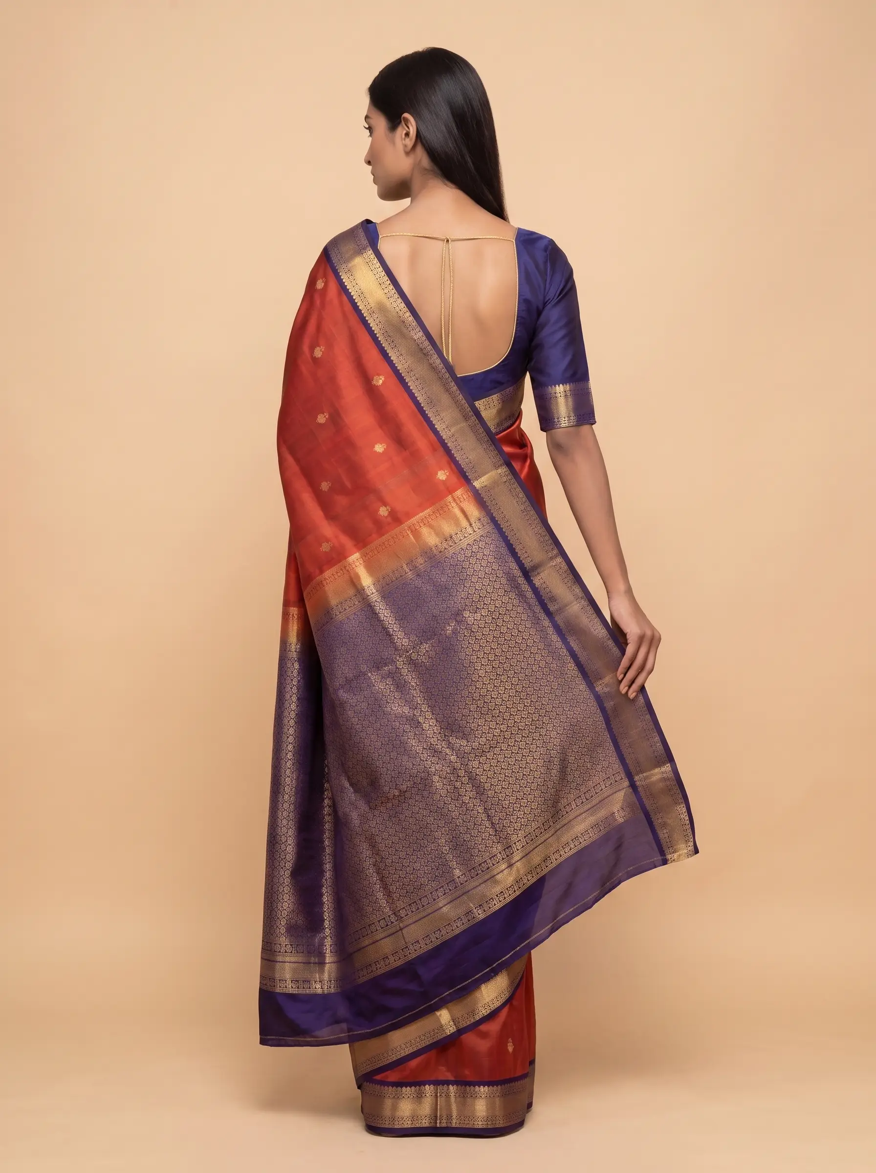 Mugdha Brown Kanjeevaram silk saree with Rich golden border