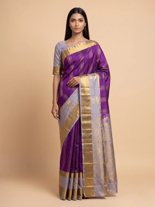 Mugdha Pink Kanjeevaram silk saree with peacock motif