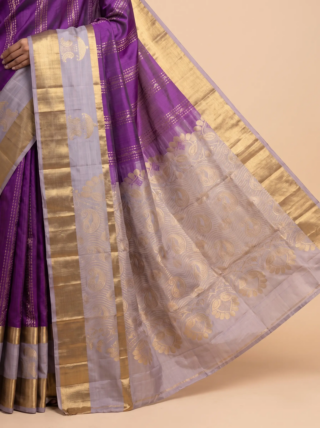 Mugdha Pink Kanjeevaram silk saree with peacock motif