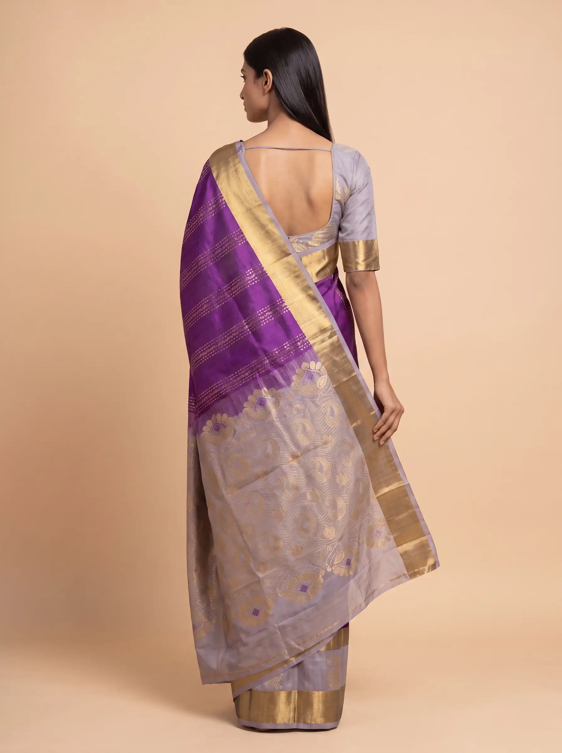 Mugdha Pink Kanjeevaram silk saree with peacock motif