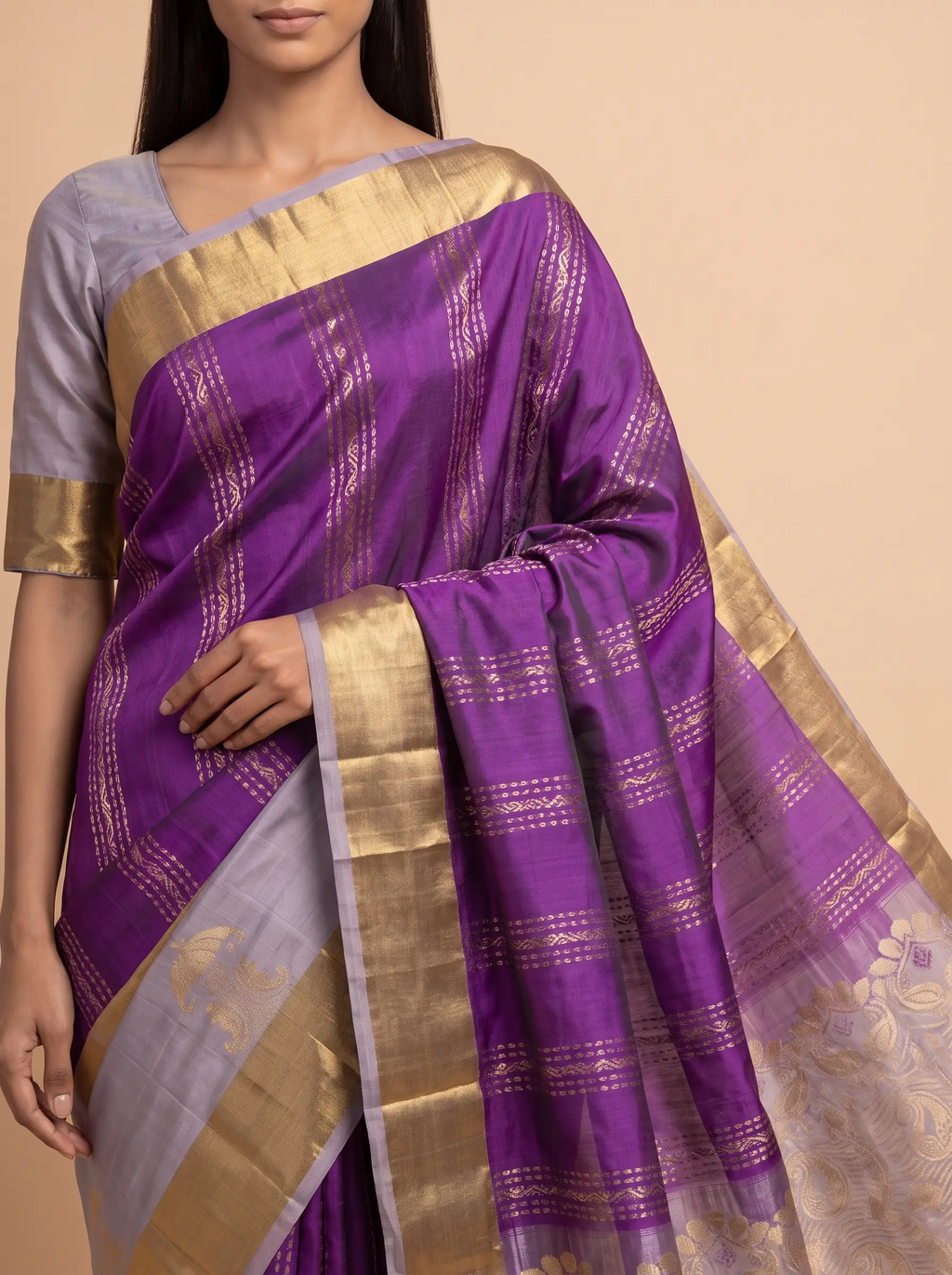 Mugdha Pink Kanjeevaram silk saree with peacock motif